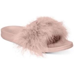 INC Faux Marabou Dusty Pink Fluffy Slide Slippers